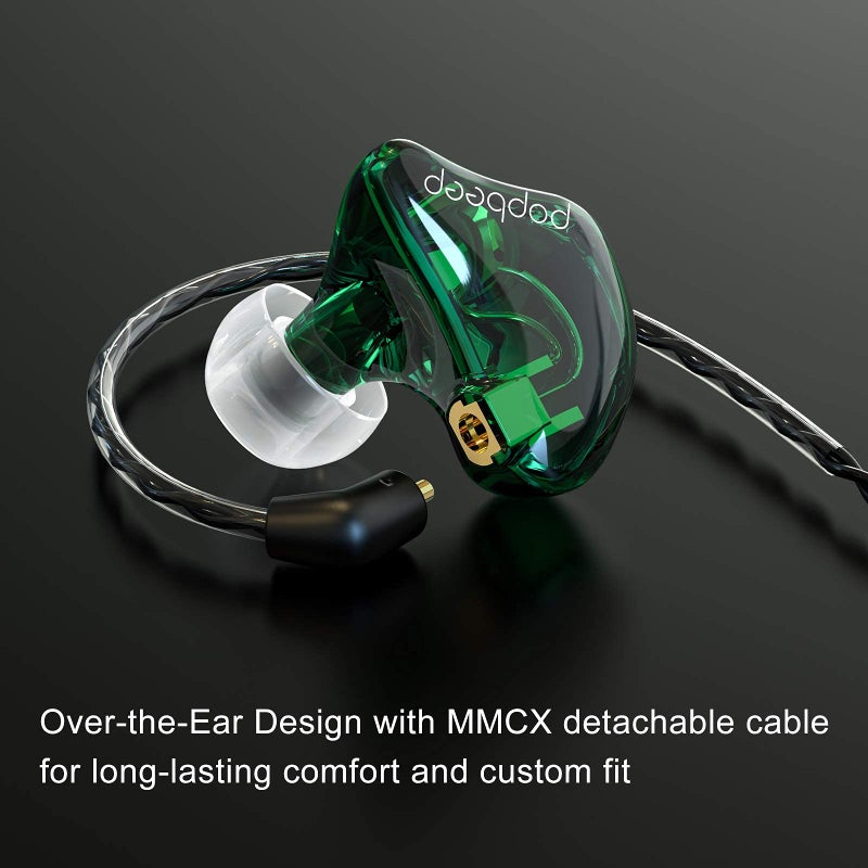 BASN سماعات أذن BASN بمراقبة داخل الأذن مع محركات ديناميكية مزدوجة سماعات أذن IEM كابل MMCX قابل للفصل سماعات أذن للموسيقيين (BC100 أخضر، بدون ميكروفون) - Image 2